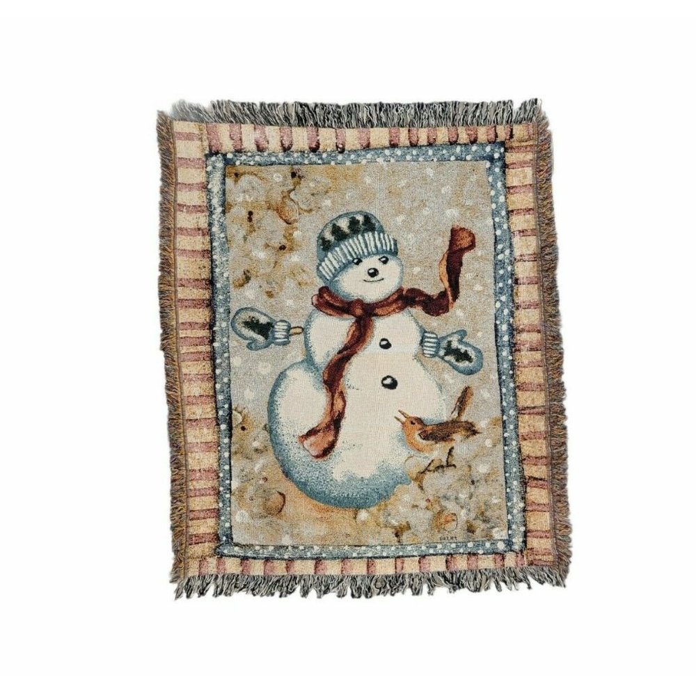 Snowman USA Made Manual Woodworkers & Weavers Tapestry Christmas Blanket Throw